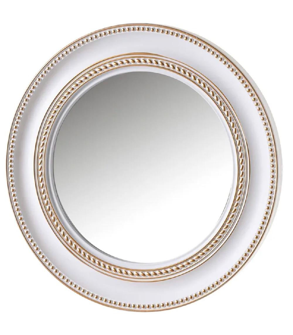 wadiga Miroir mural rond avec moulures en polypropylène blanc et doré
