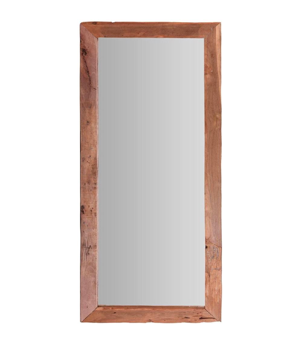 wadiga Miroir rectangulaire en bois teck recyclé rustique 100x70x2.5cm