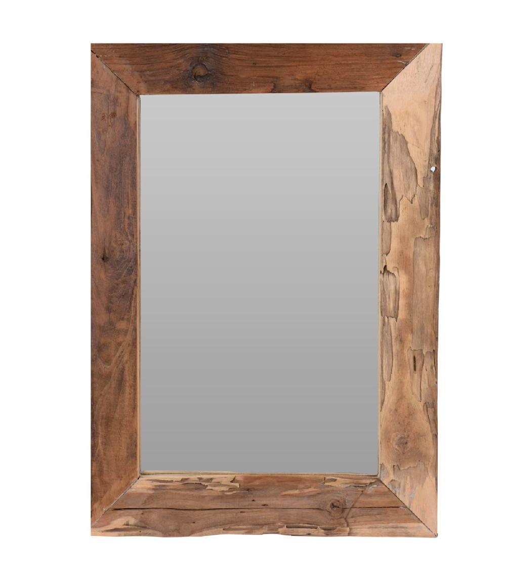 wadiga Miroir rectangulaire en bois teck recyclé rustique 50x70x2.5cm