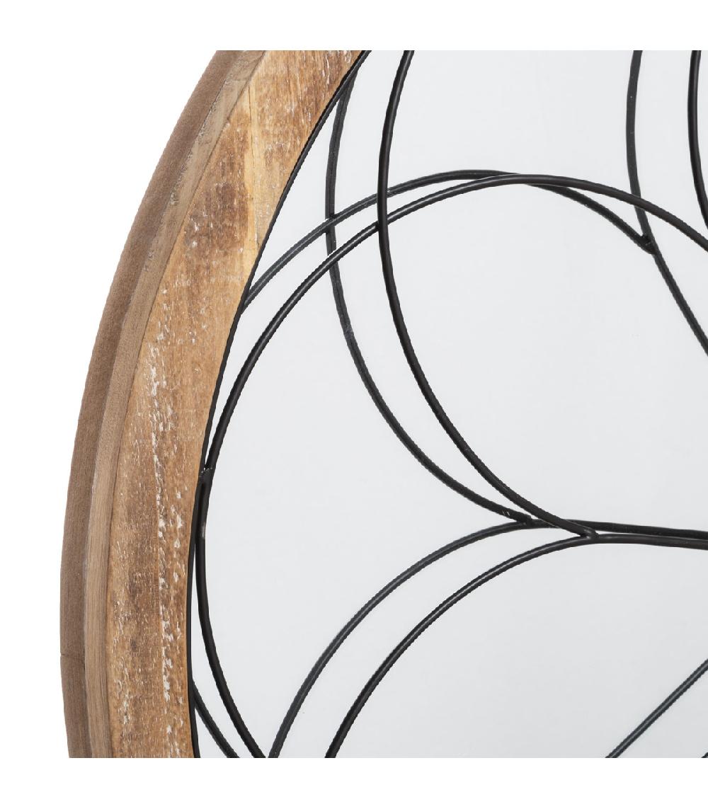 Wadiga Miroir Rond Bois Et Métal Noir Rosace 64x64x3cm