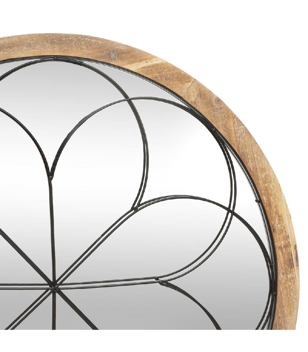 Wadiga Miroir Rond Bois Et Métal Noir Rosace 64x64x3cm
