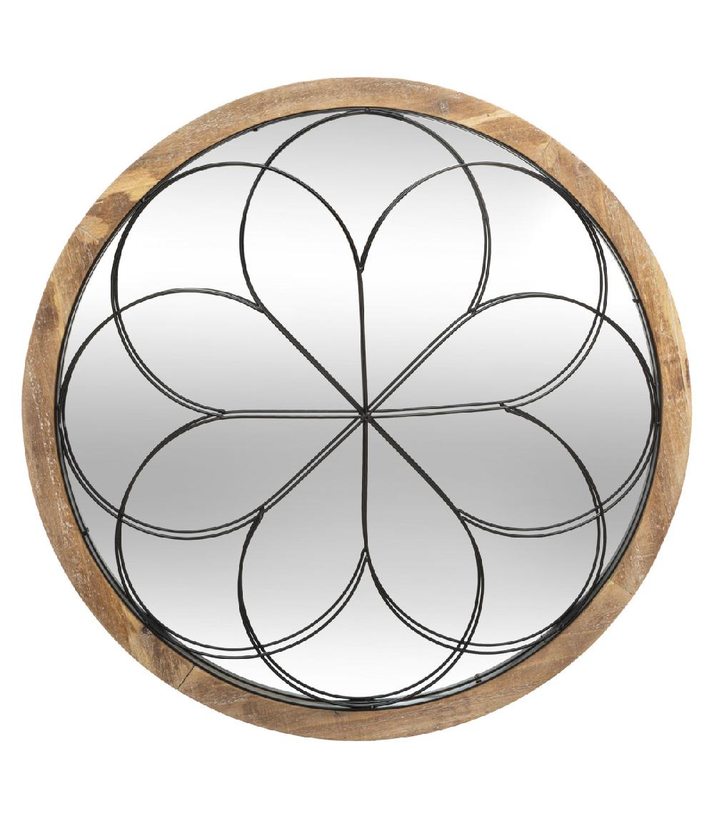 wadiga Miroir rond bois et métal noir rosace 64x64x3cm