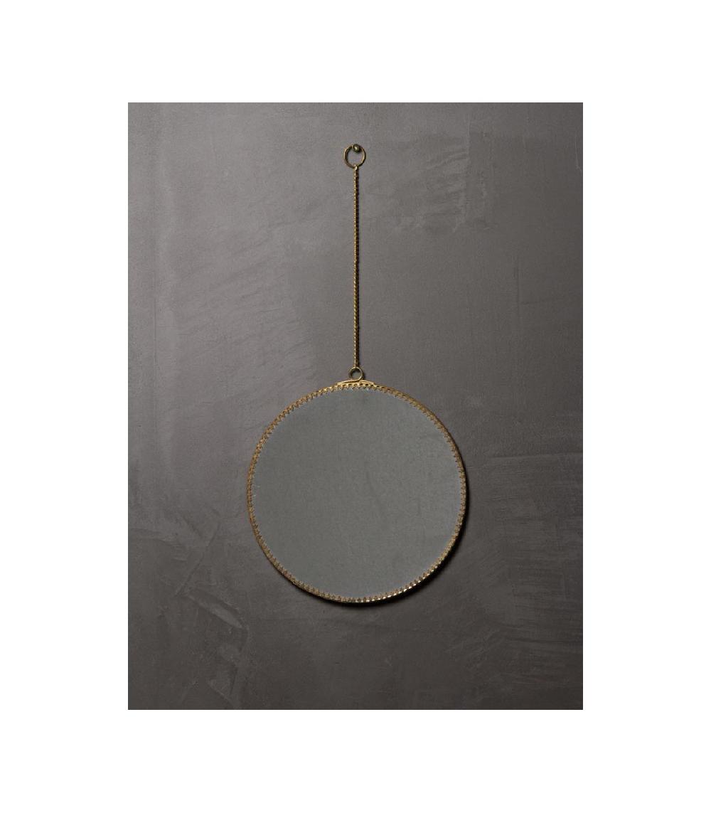 Wadiga Miroir Rond Doré à Bords Festonnés Suspendu Chaînette