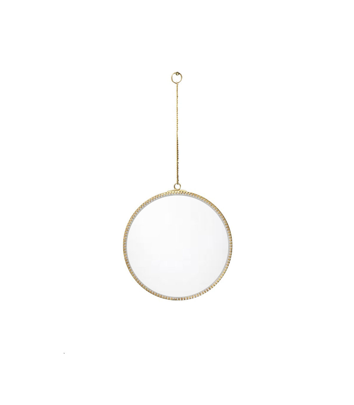 wadiga Miroir Rond Doré à Bords Festonnés Suspendu Chaînette