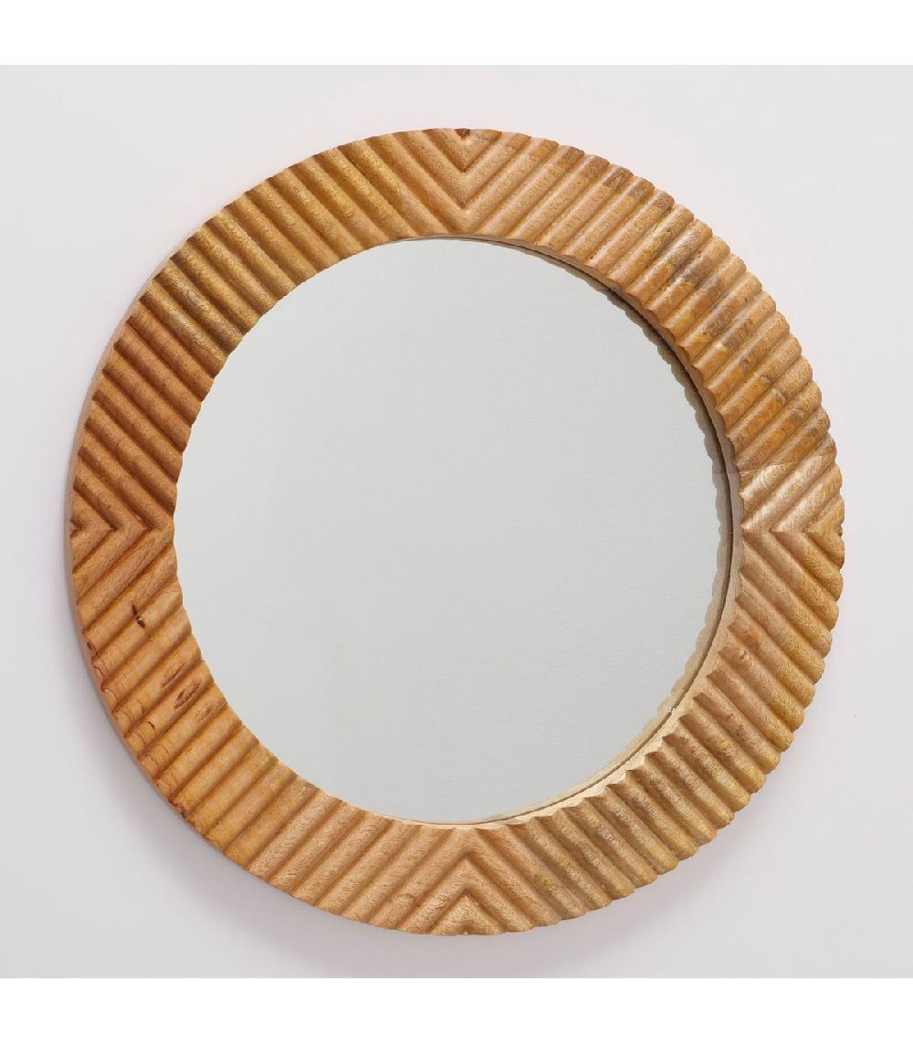 Wadiga Miroir Rond En Bois De Manguier Taillé 56x56x2.5cm