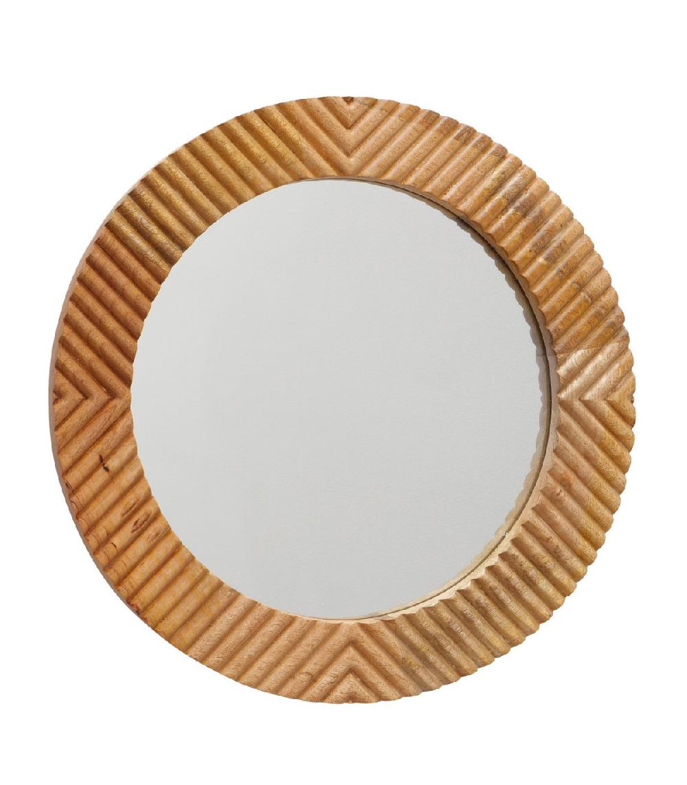 wadiga Miroir rond en bois de manguier taillé 56x56x2.5cm