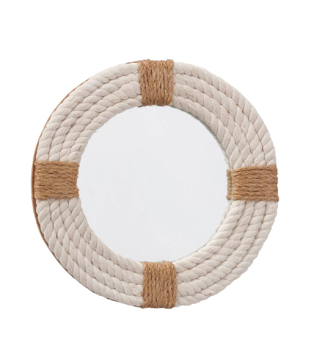 wadiga Miroir rond en bois et corde en jute 30x30x2.5cm