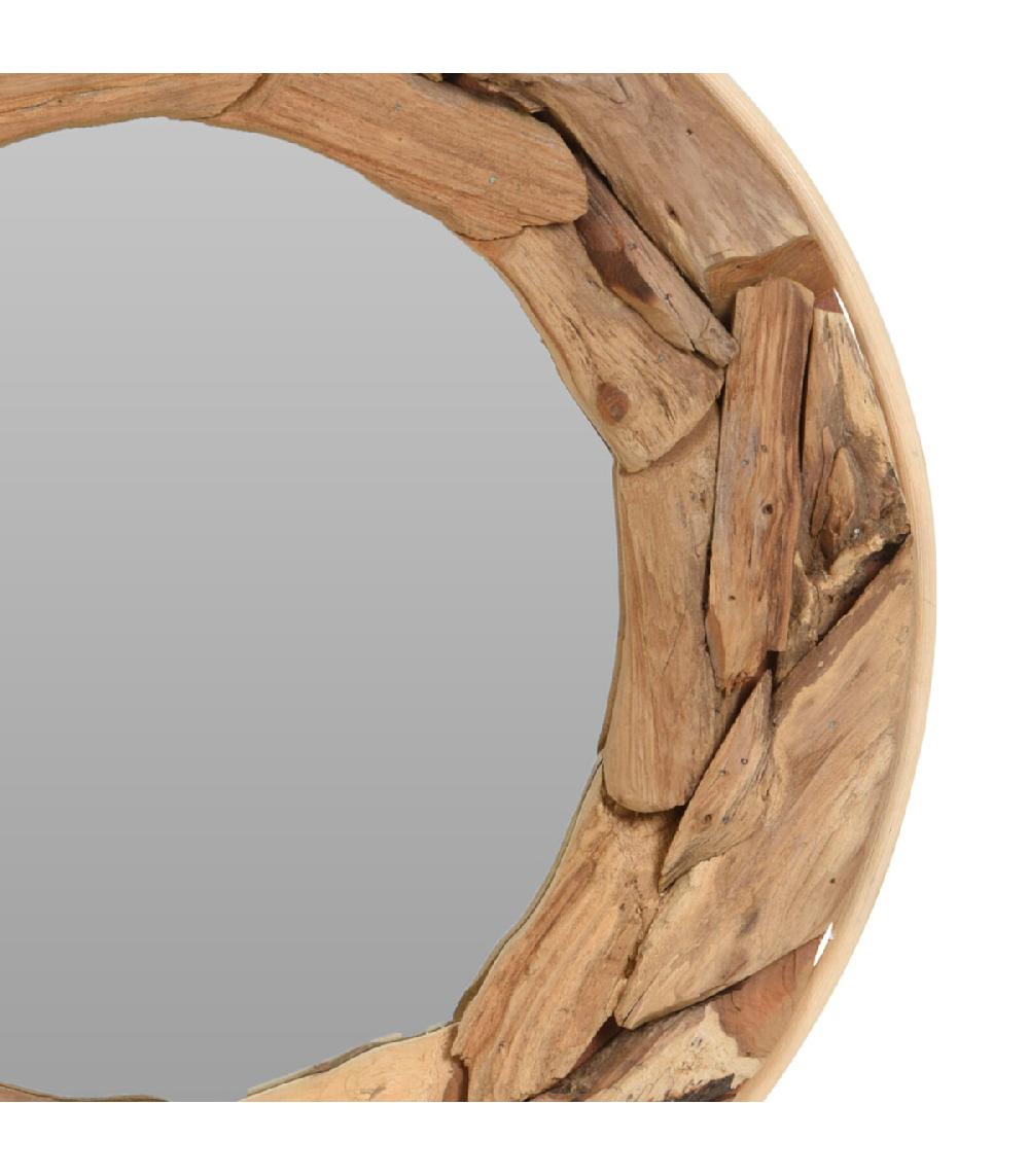 Wadiga Miroir Rond En Bois Teck Recyclé Rustique 52x52x6cm