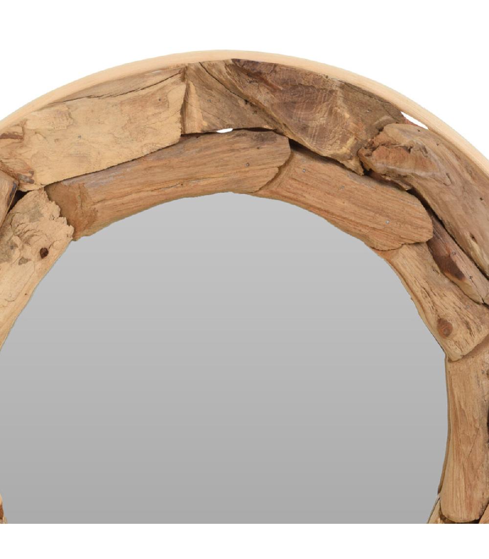 Wadiga Miroir Rond En Bois Teck Recyclé Rustique 52x52x6cm