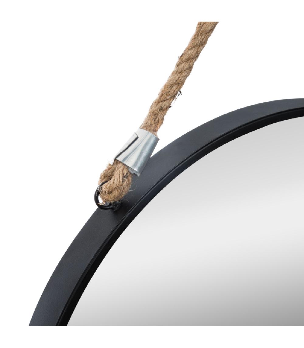 Wadiga Miroir Rond Métal Noir Et Corde Diamètre 38cm