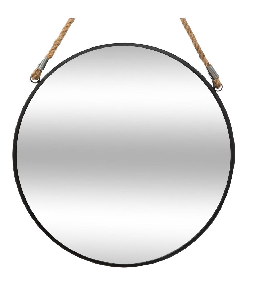 Wadiga Miroir Rond Métal Noir Et Corde Diamètre 38cm