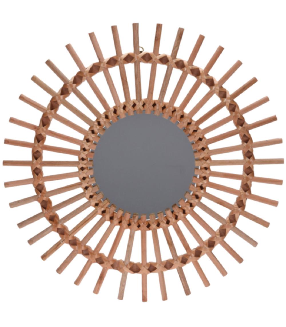 wadiga Miroir rond soleil en bois nature - diamètre 50cm