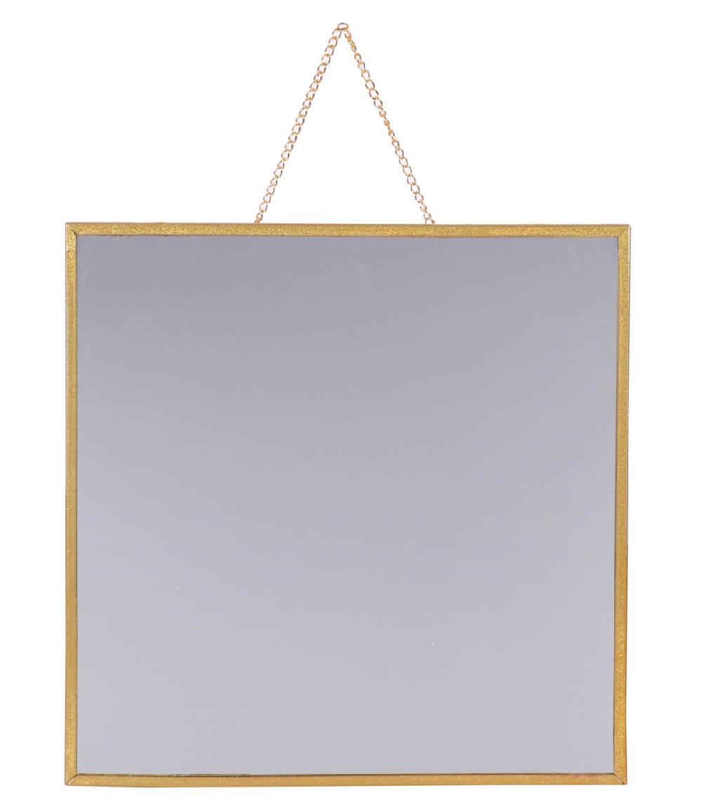 wadiga Miroir Suspendu avec Chaînette Carré en Métal Doré - 30x30cm