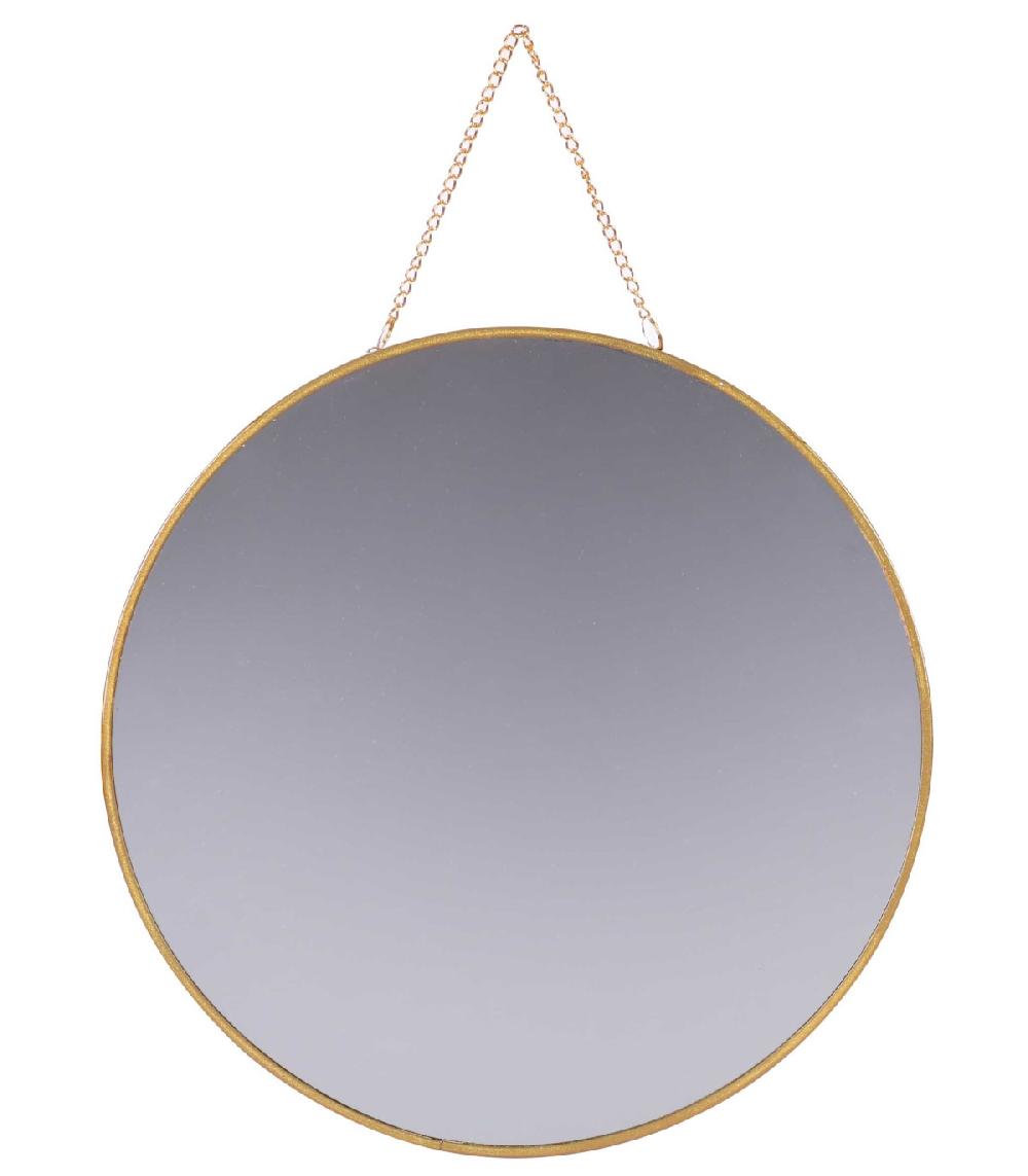 wadiga Miroir Suspendu avec Chaînette Rond en Métal Doré - Diamètre 30cm