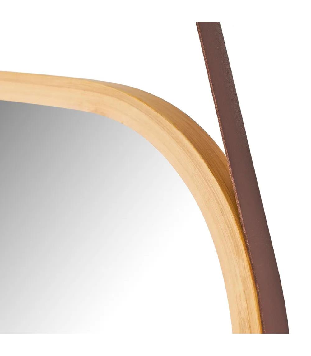 Wadiga Miroir Suspendu Bambou Lanière Similicuir Marron 43.5x77cm