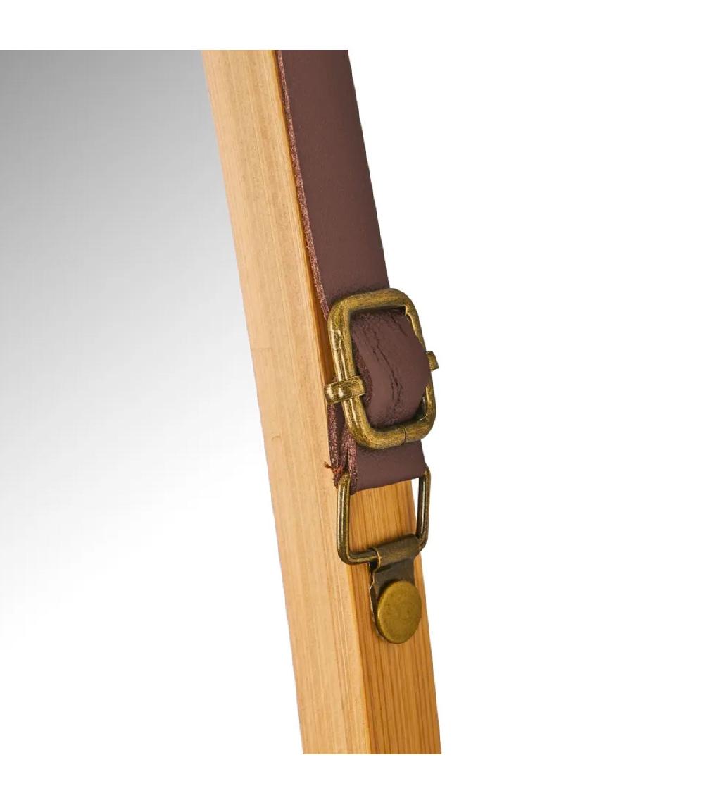 Wadiga Miroir Suspendu Bambou Lanière Similicuir Marron 43.5x77cm