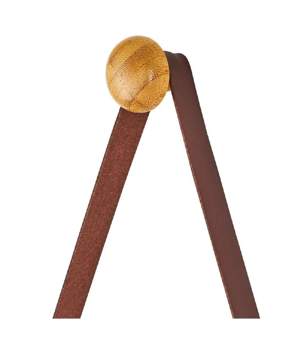 Wadiga Miroir Suspendu Bambou Lanière Similicuir Marron 43.5x77cm