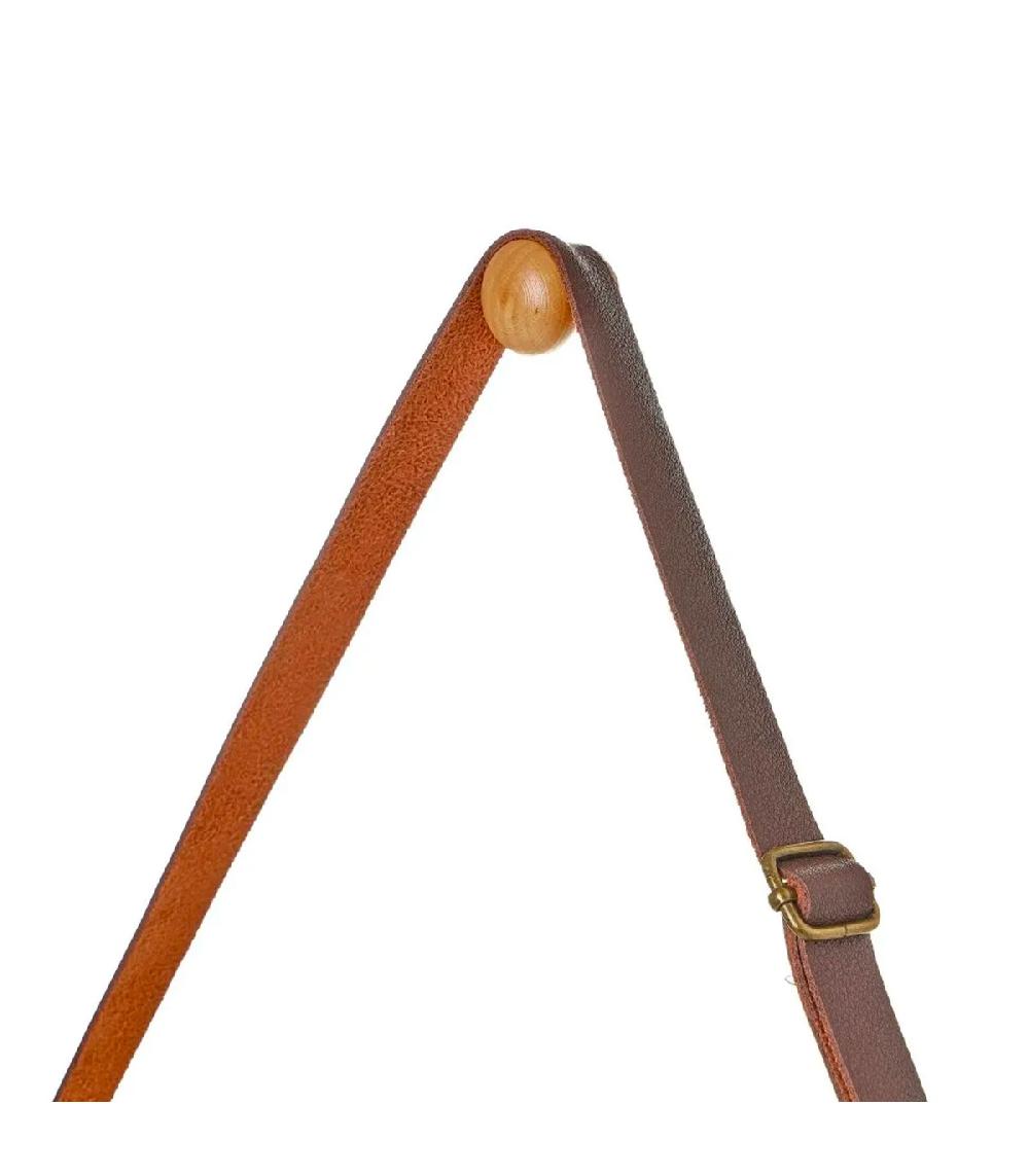 Wadiga Miroir Suspendu Rond Bambou Lanière Similicuir Marron 38cm