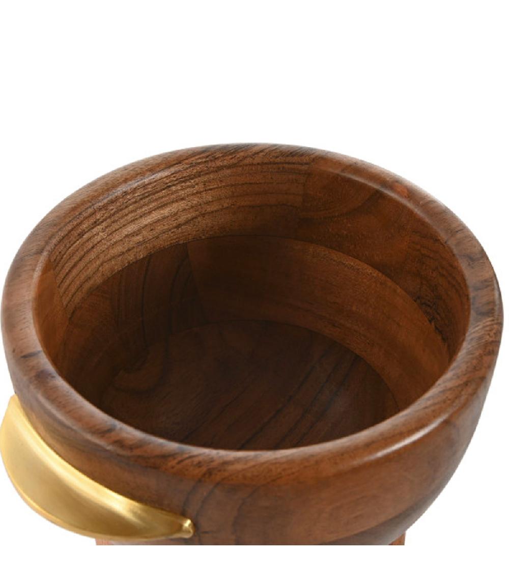 Wadiga Mortier Et Pilon En Acacia Et Inox Doré 20.5x17x14.5cm