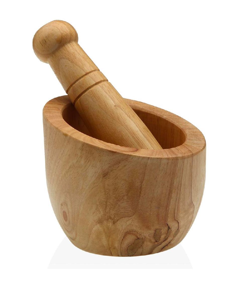wadiga Mortier et pilon en bois d'hévéa 12x12x14.5cm