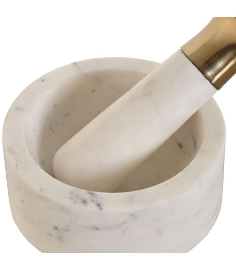 Wadiga Mortier Et Pilon En Marbre Blanc Et Laiton Doré 12.5x12.5x7.5cm