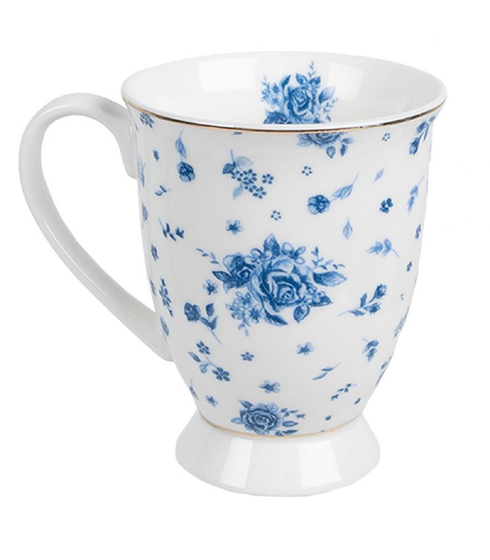 Wadiga Mug En Porcelaine Blanche Motif Fleuri Bleu 12x8x10cm