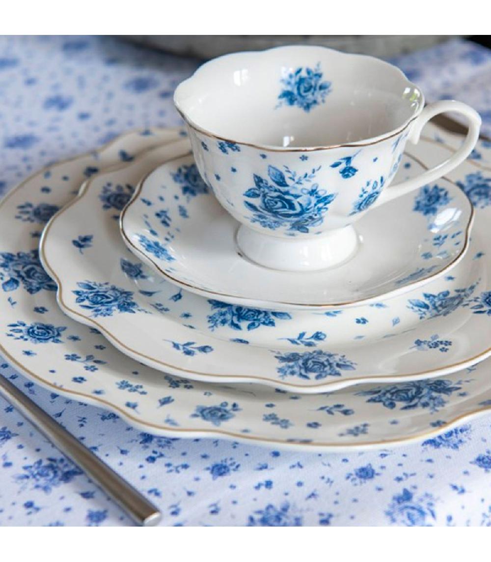 Wadiga Mug En Porcelaine Blanche Motif Fleuri Bleu 12x8x10cm