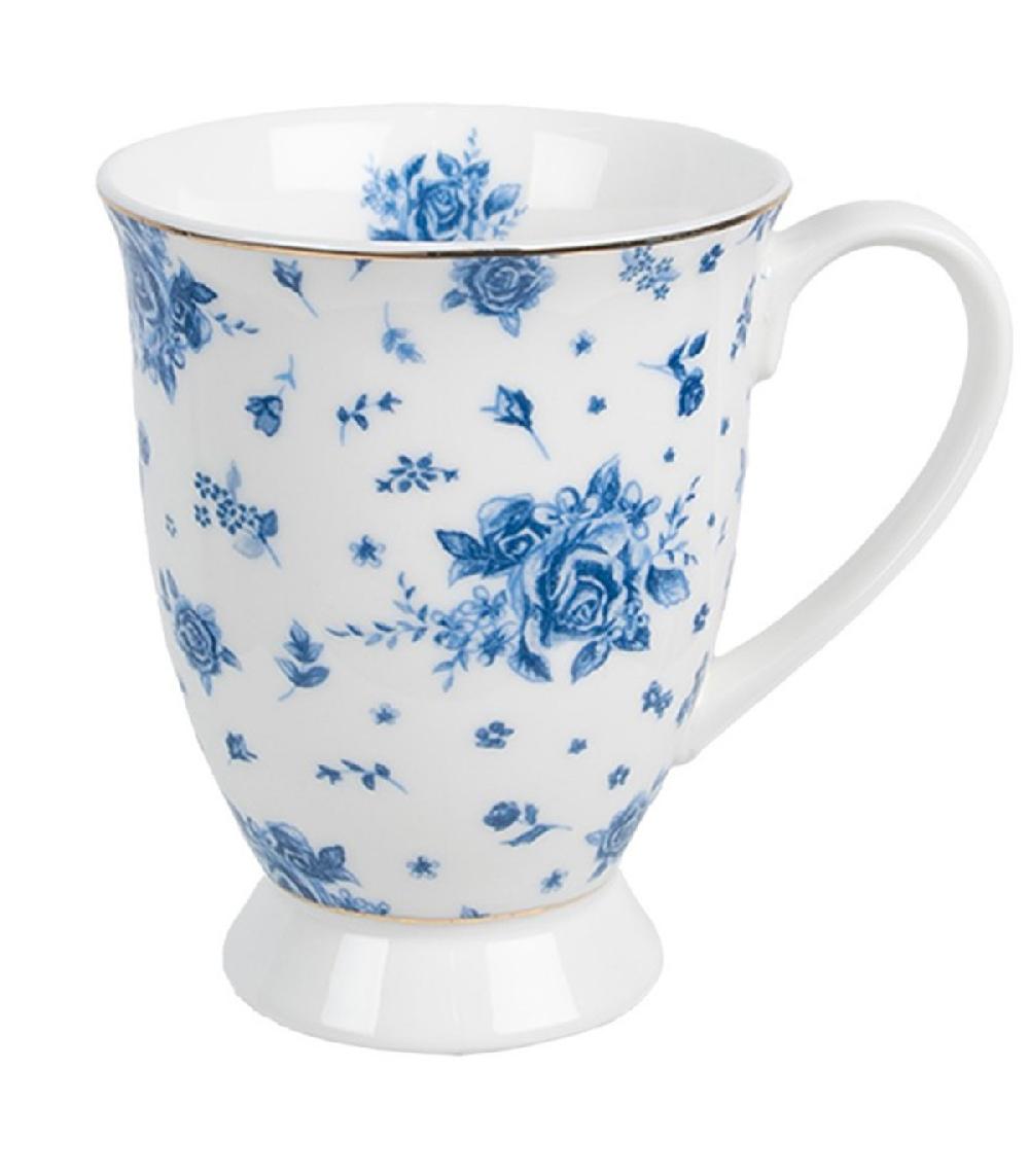 wadiga Mug en porcelaine blanche motif fleuri bleu 12x8x10cm