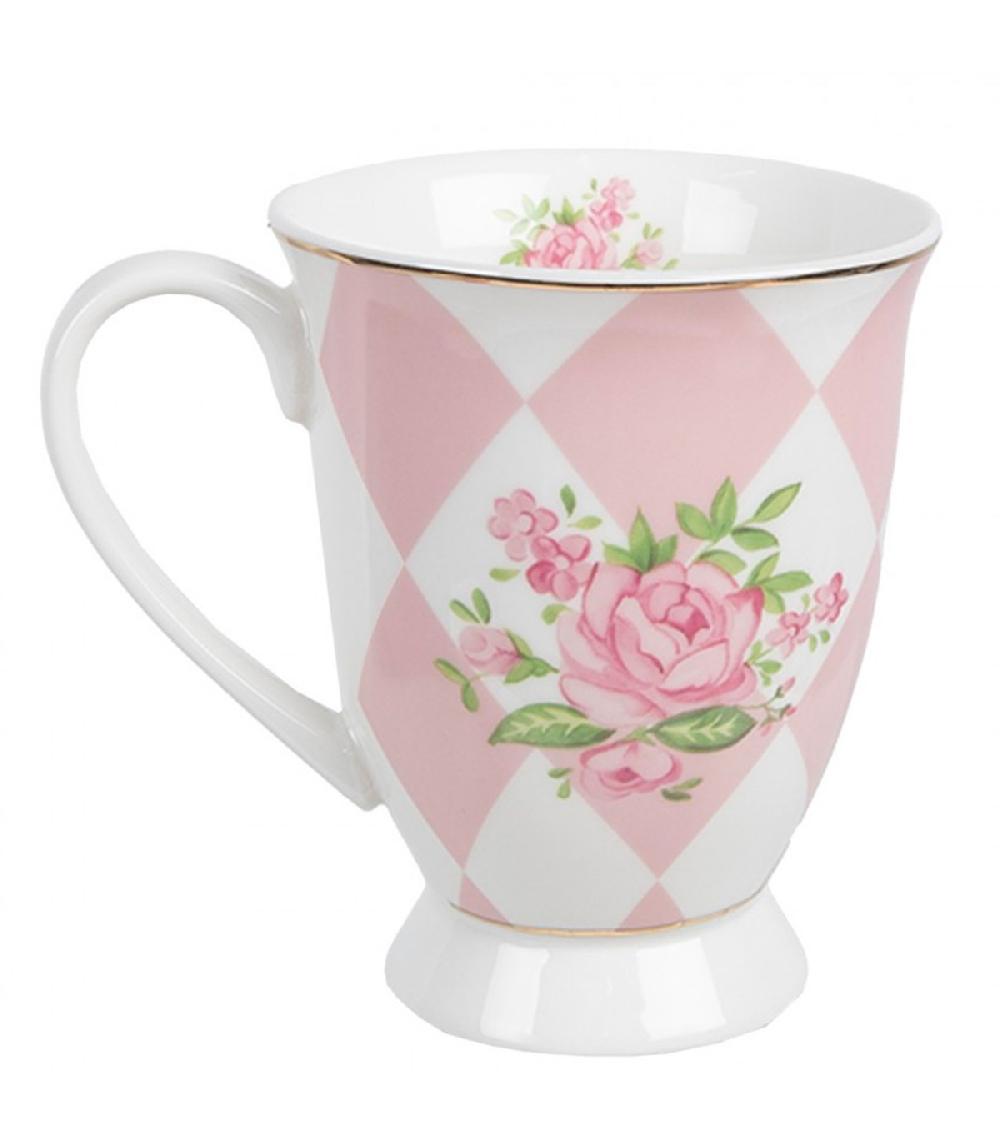 Wadiga Mug En Porcelaine Blanche Motif Fleuri Roses 12x8x10cm