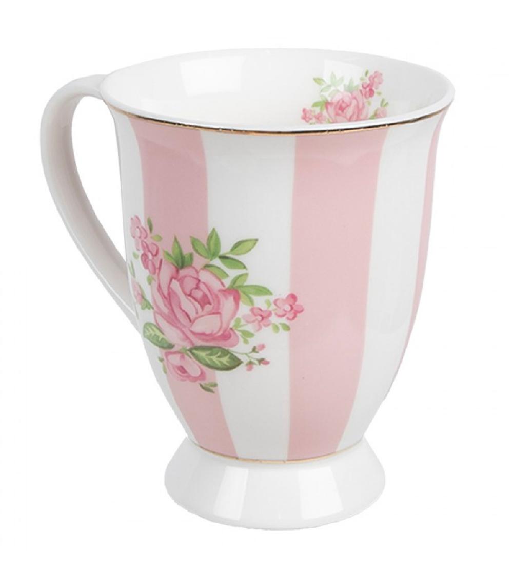 Wadiga Mug En Porcelaine Blanche Motif Fleuri Roses 12x8x10cm