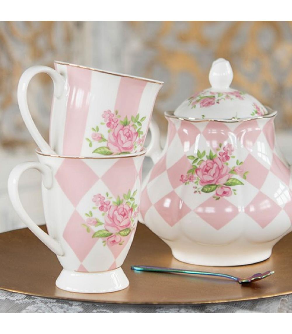 Wadiga Mug En Porcelaine Blanche Motif Fleuri Roses 12x8x10cm