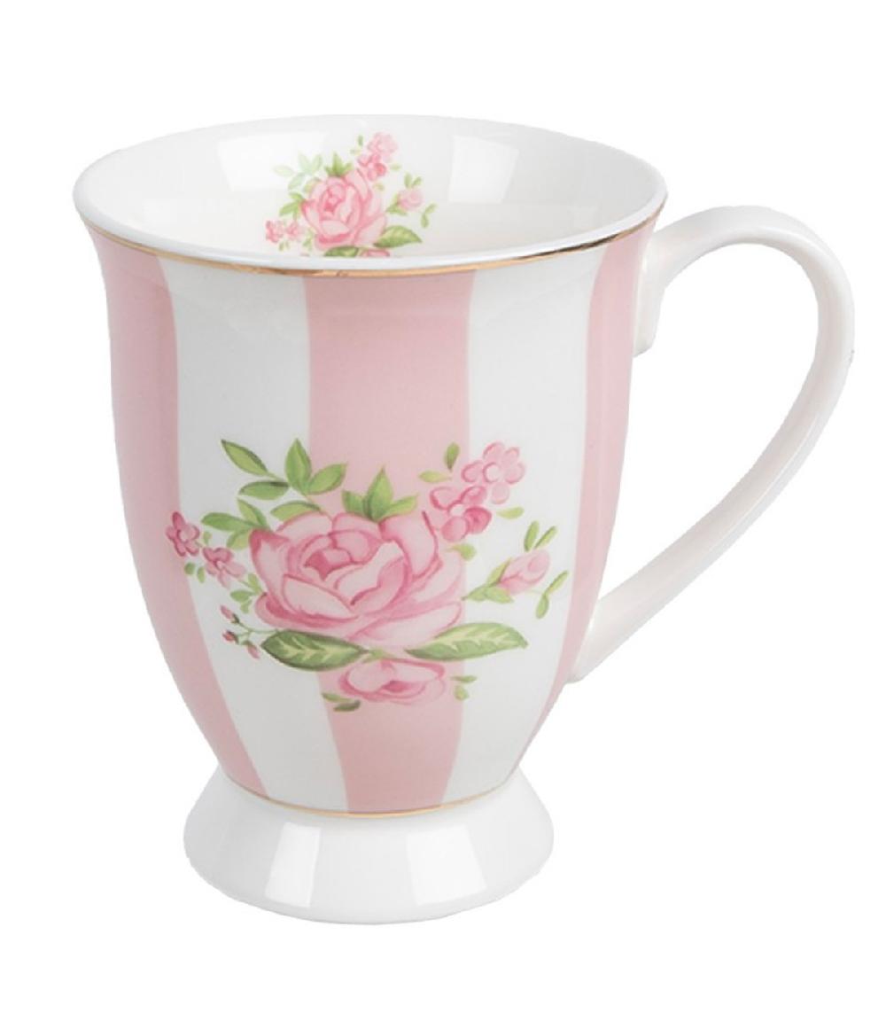 wadiga Mug en porcelaine blanche motif fleuri roses 12x8x10cm