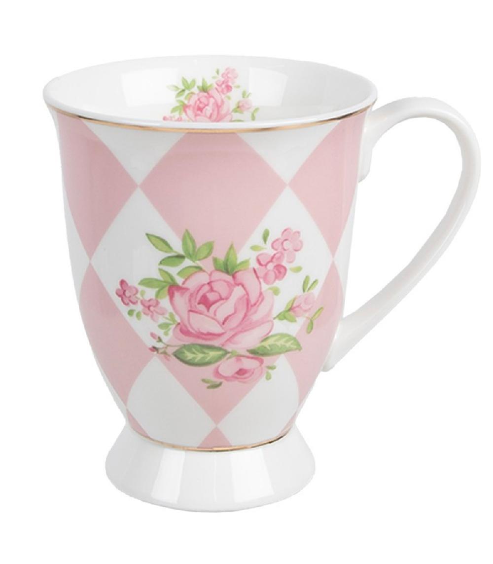wadiga Mug en porcelaine blanche motif fleuri roses 12x8x10cm