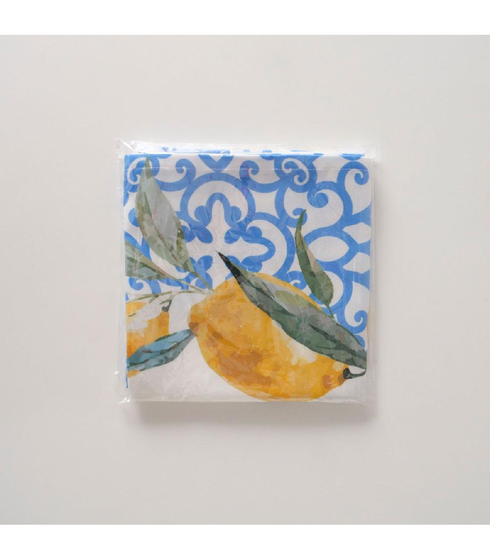 Wadiga Nappe Carrée Polyester Bleue Et Jaune Citrons 91x91cm