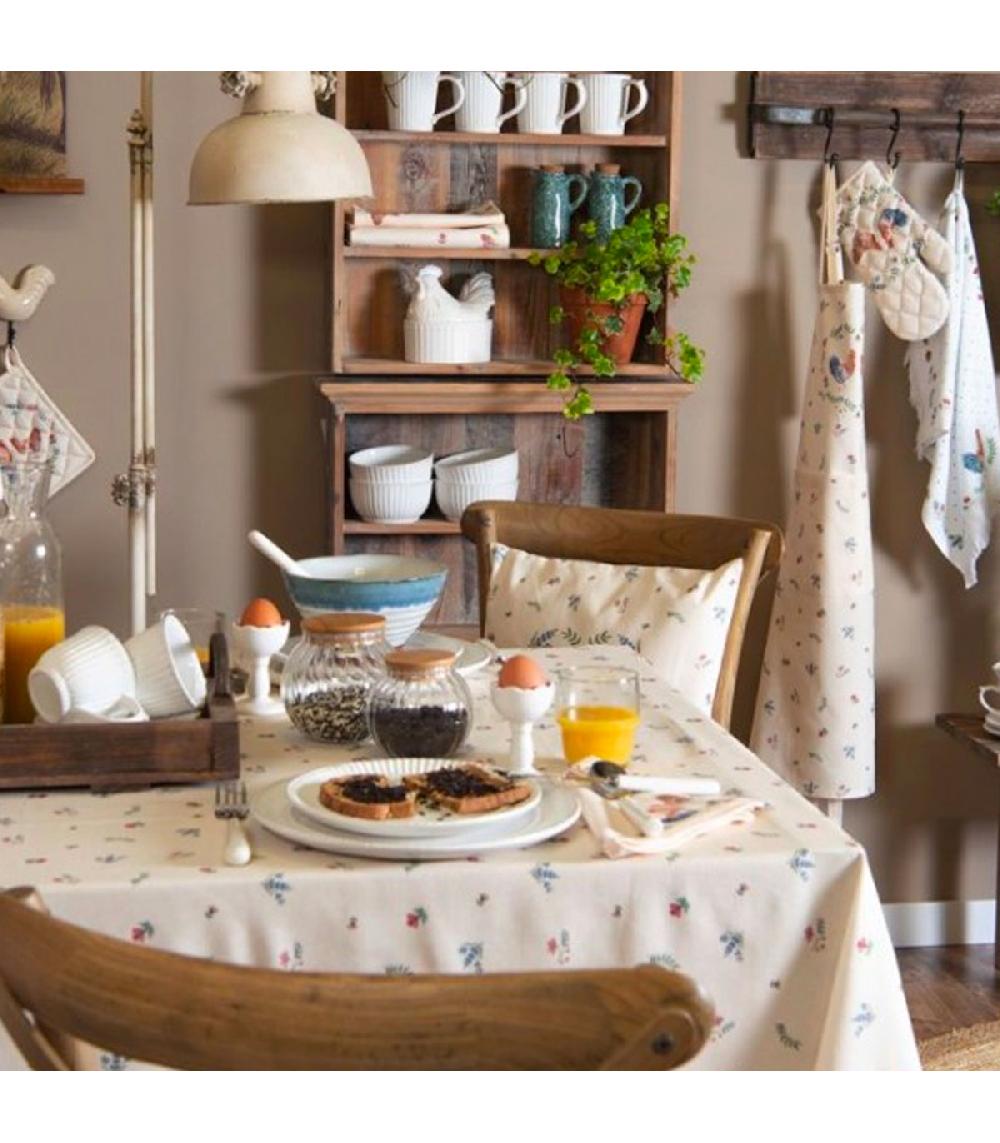 Wadiga Nappe Ronde 100% Coton Motif Fleurs Poule Et Coq 170cm