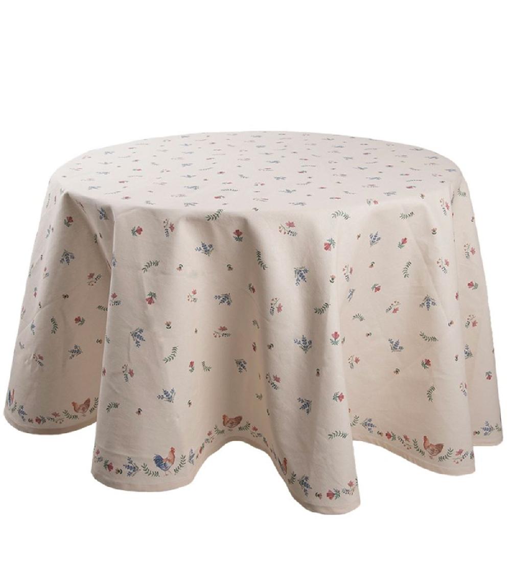 wadiga Nappe ronde 100% coton motif fleurs poule et coq 170cm