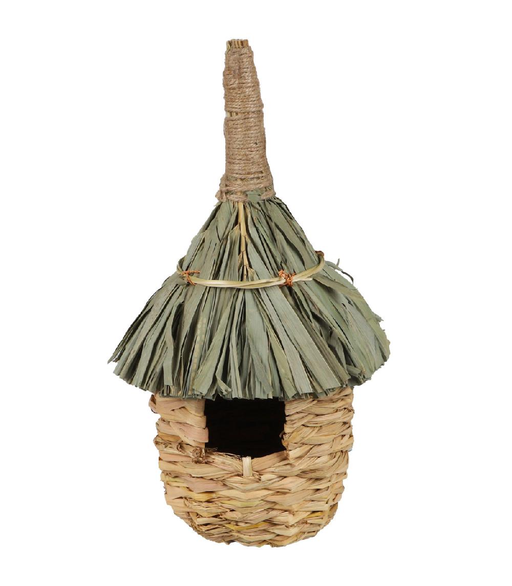 wadiga Nichoir pour oiseaux en jute et paille 12x12x30cm
