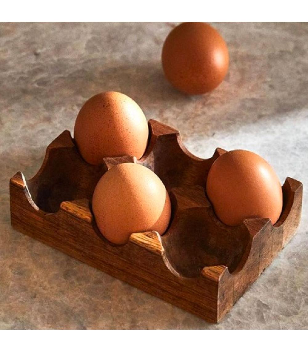 Wadiga Organisateur Pour 6 Oeufs En Bois D'acacia 15x10x4cm