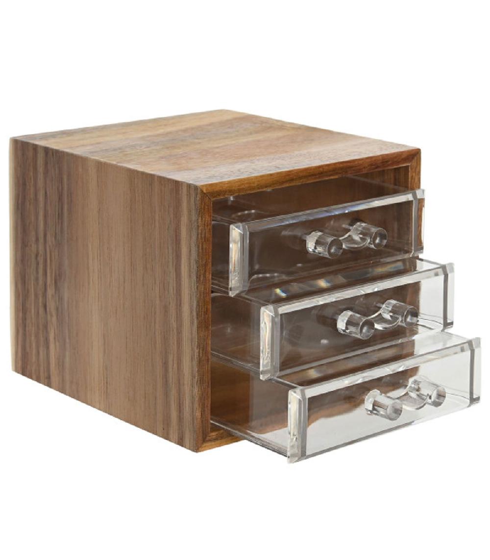 Wadiga Organisateur Rangement Salle De Bain En Acacia 3 Tiroirs 14x13x11.5cm