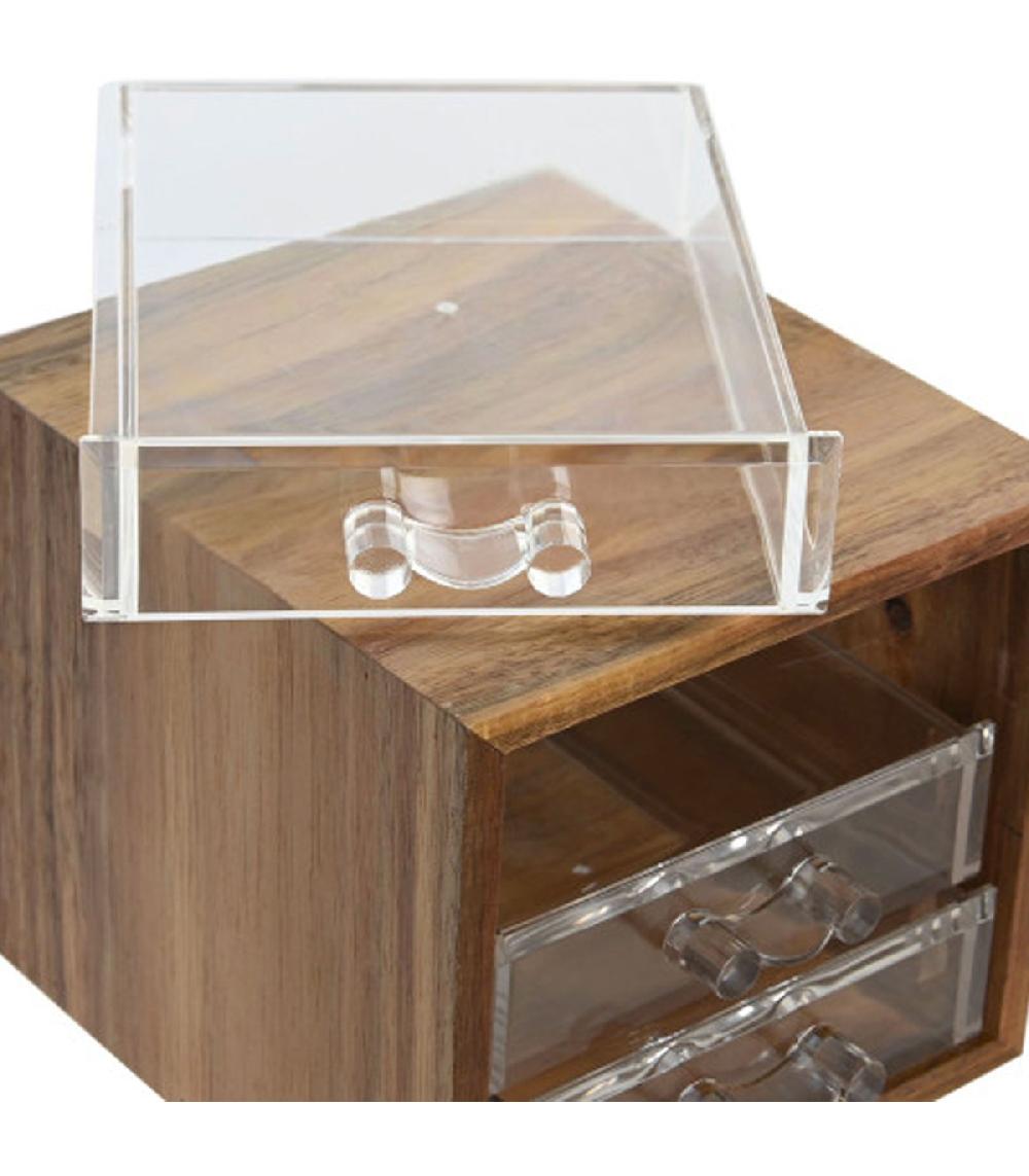 Wadiga Organisateur Rangement Salle De Bain En Acacia 3 Tiroirs 14x13x11.5cm
