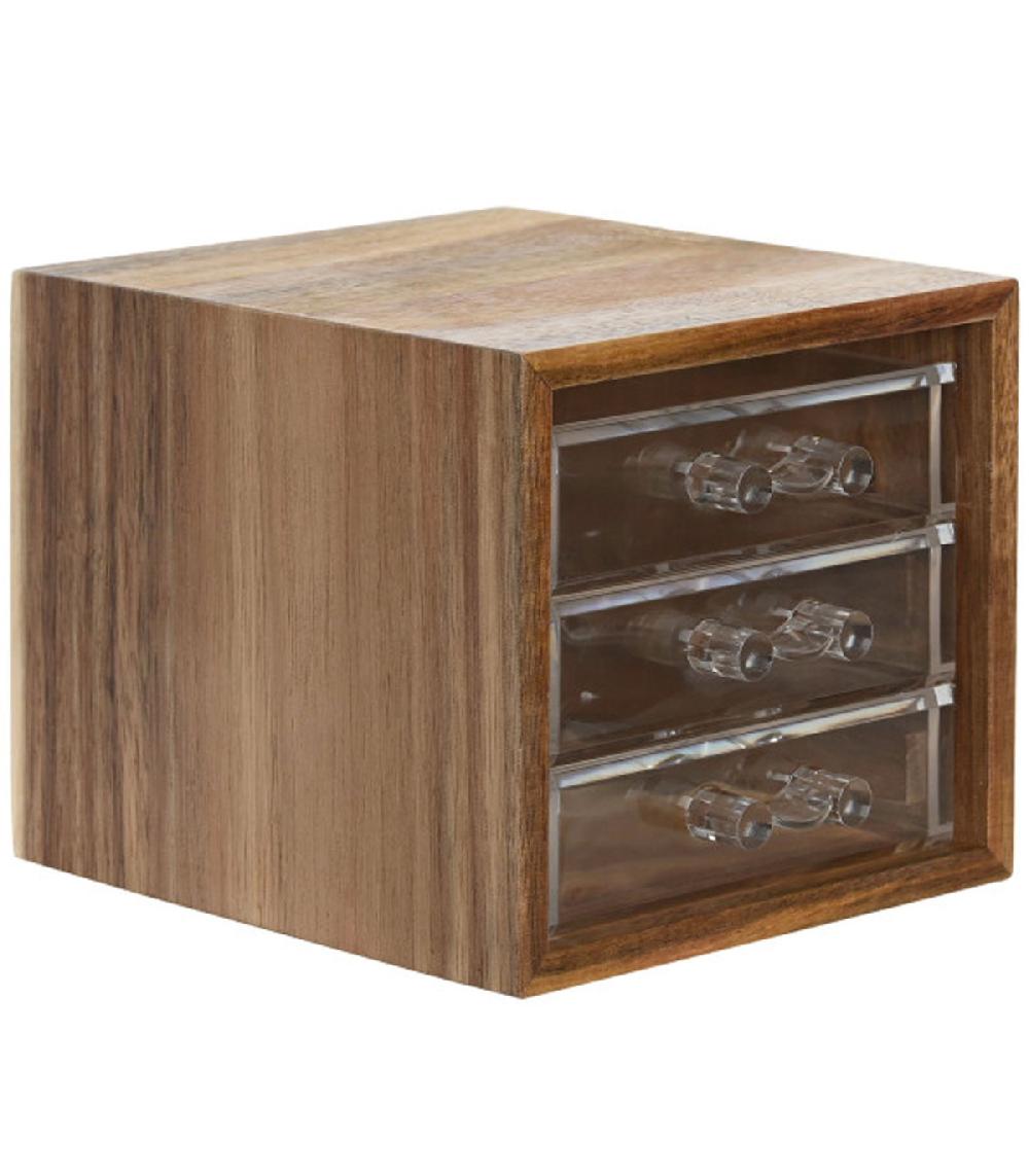 wadiga Organisateur rangement salle de bain en acacia 3 tiroirs 14x13x11.5cm