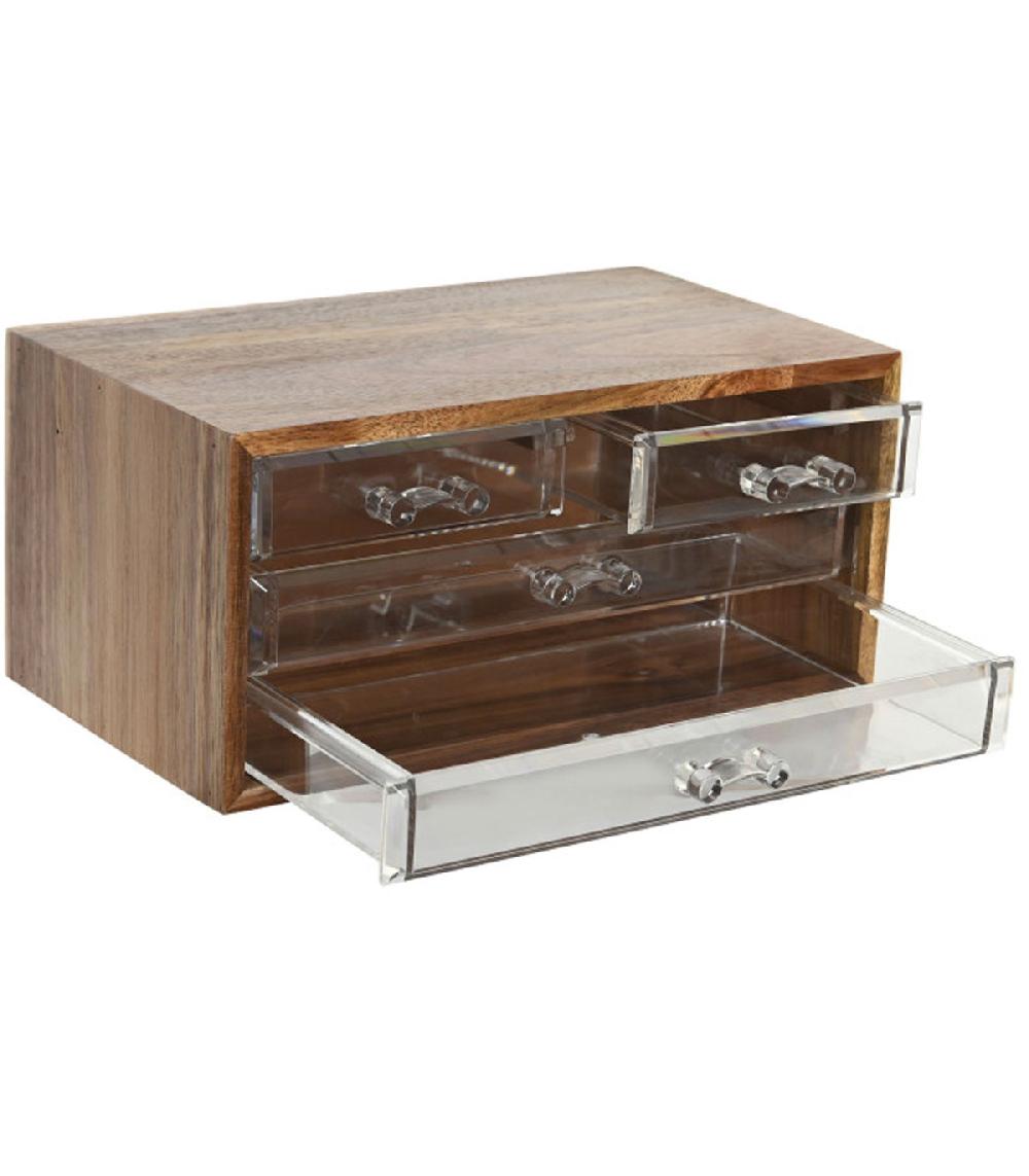 Wadiga Organisateur Rangement Salle De Bain En Acacia 5 Tiroirs 23.5x15.5x12cm