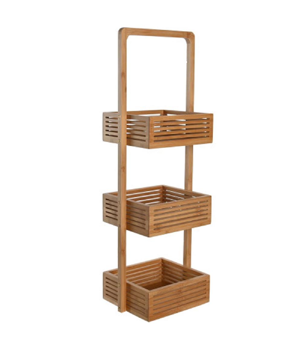 wadiga Organisateur salle de bain bambou et bois 3 étages 23x19x70cm