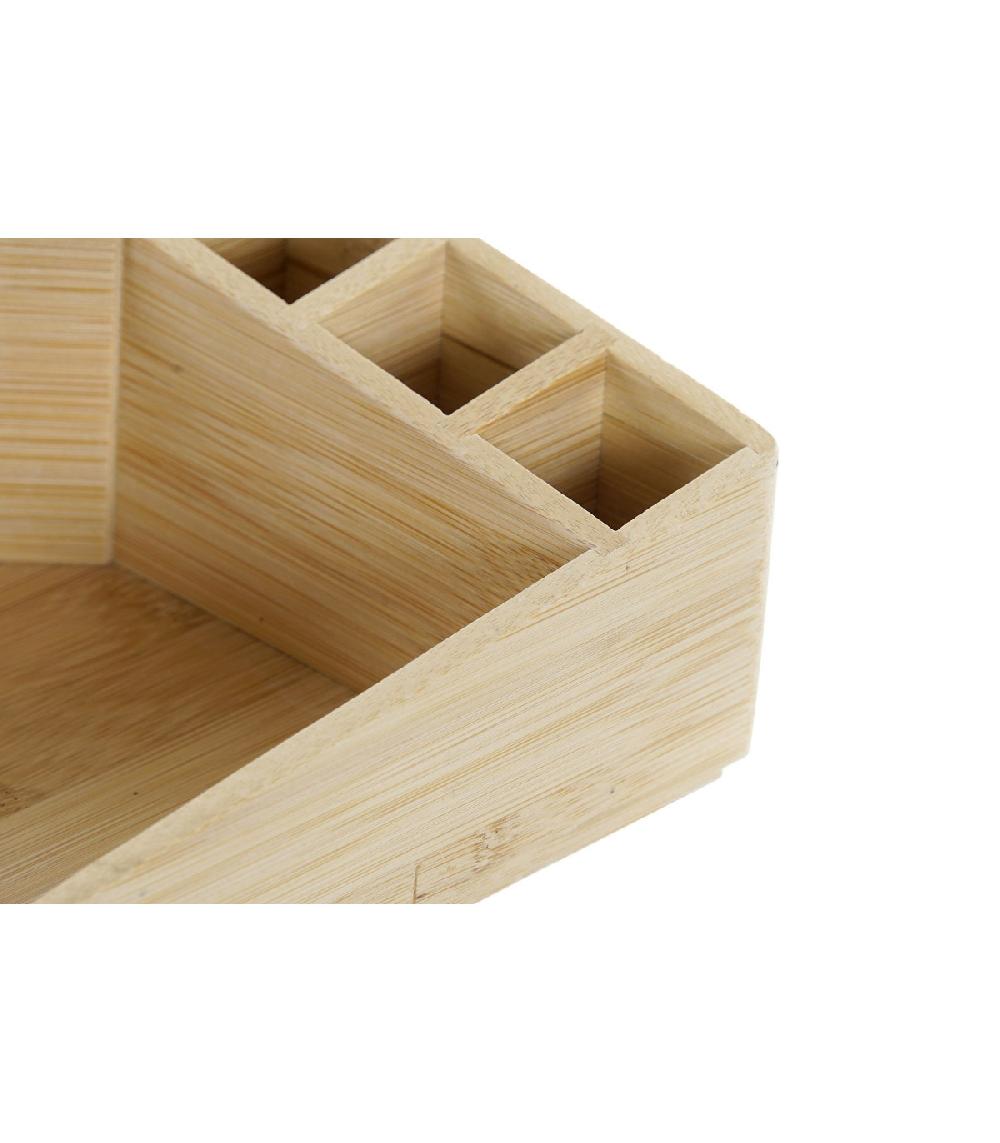 Wadiga Organiseur Rangement Maquillage En Bambou - 14x14x7cm