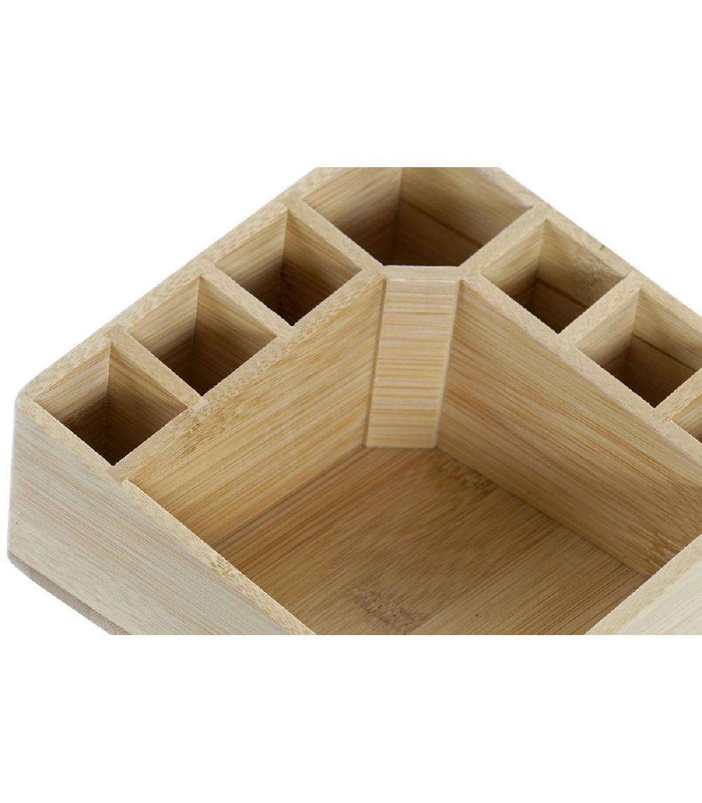 Wadiga Organiseur Rangement Maquillage En Bambou - 14x14x7cm