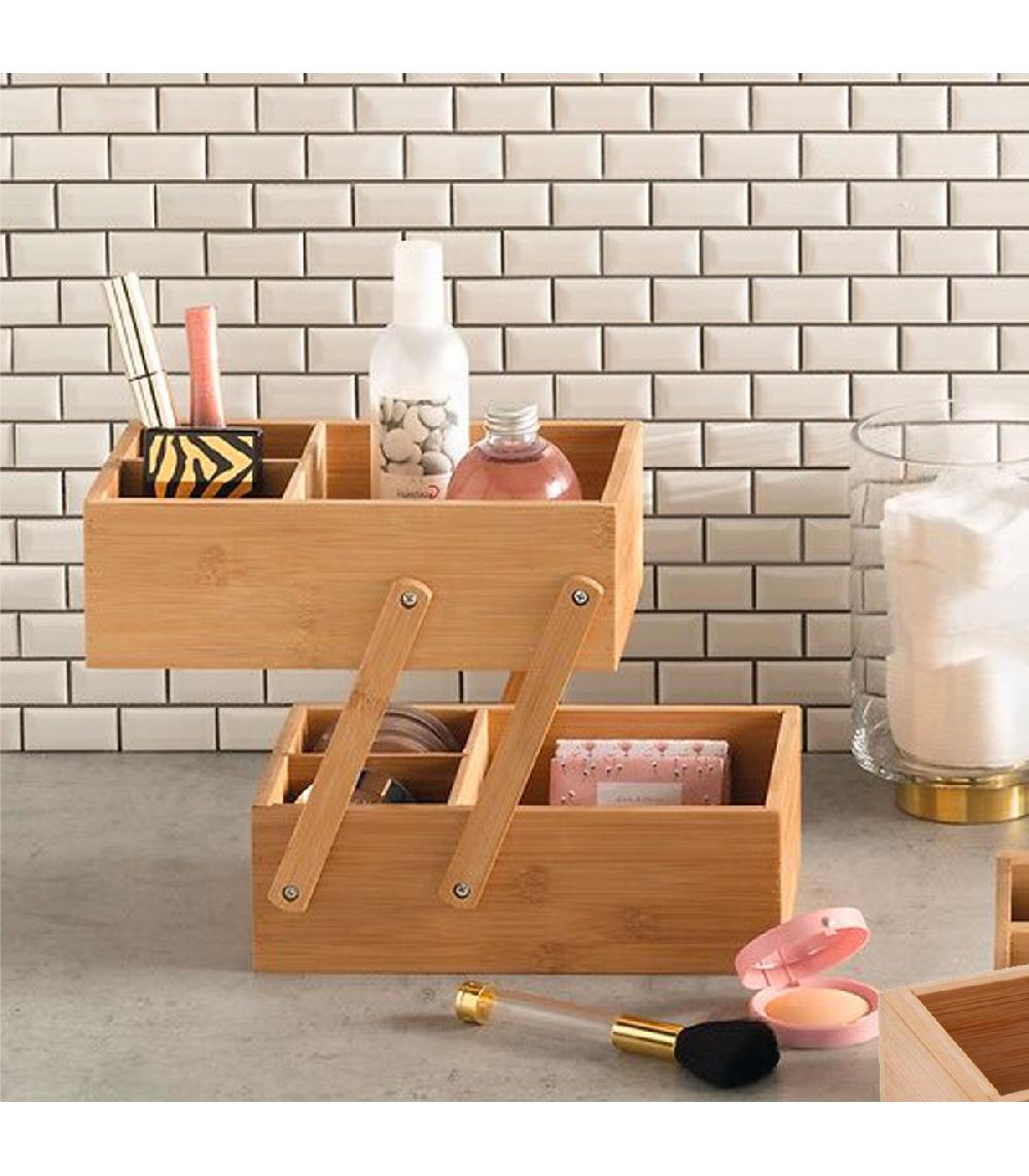 Wadiga Organiseur Rangement Maquillage En Bambou 2 Niveaux