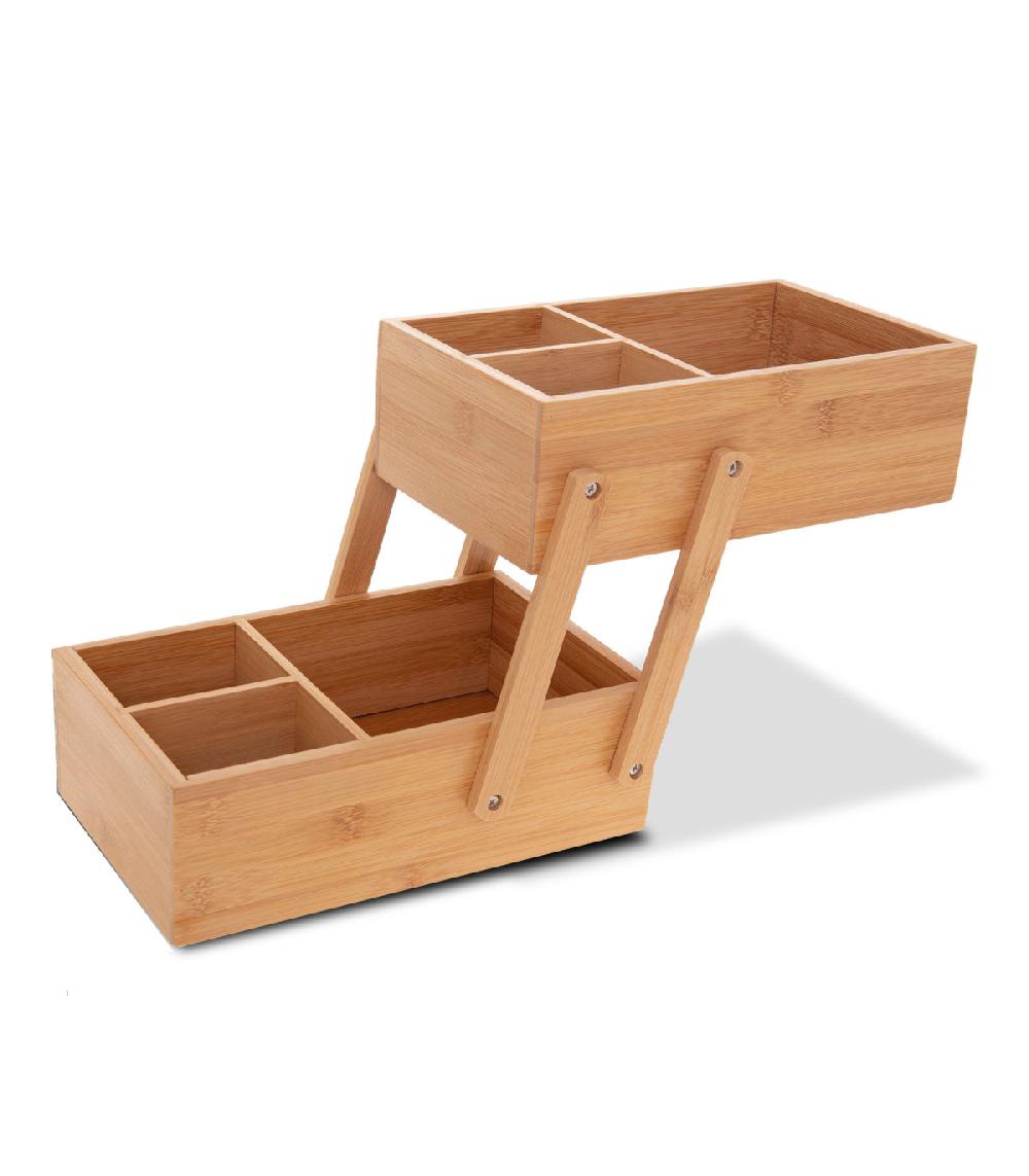 wadiga Organiseur rangement maquillage en bambou 2 niveaux