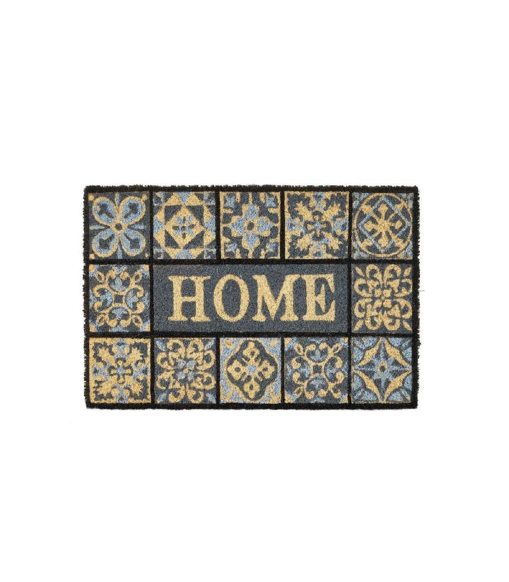wadiga Paillasson Coco Façon Carreaux de Ciment Bleu Home - 60x40x1.5cm
