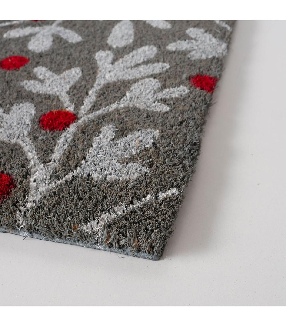 Wadiga Paillasson Coco Fleuri Gris Blanc Rouge 60x40x1.5cm