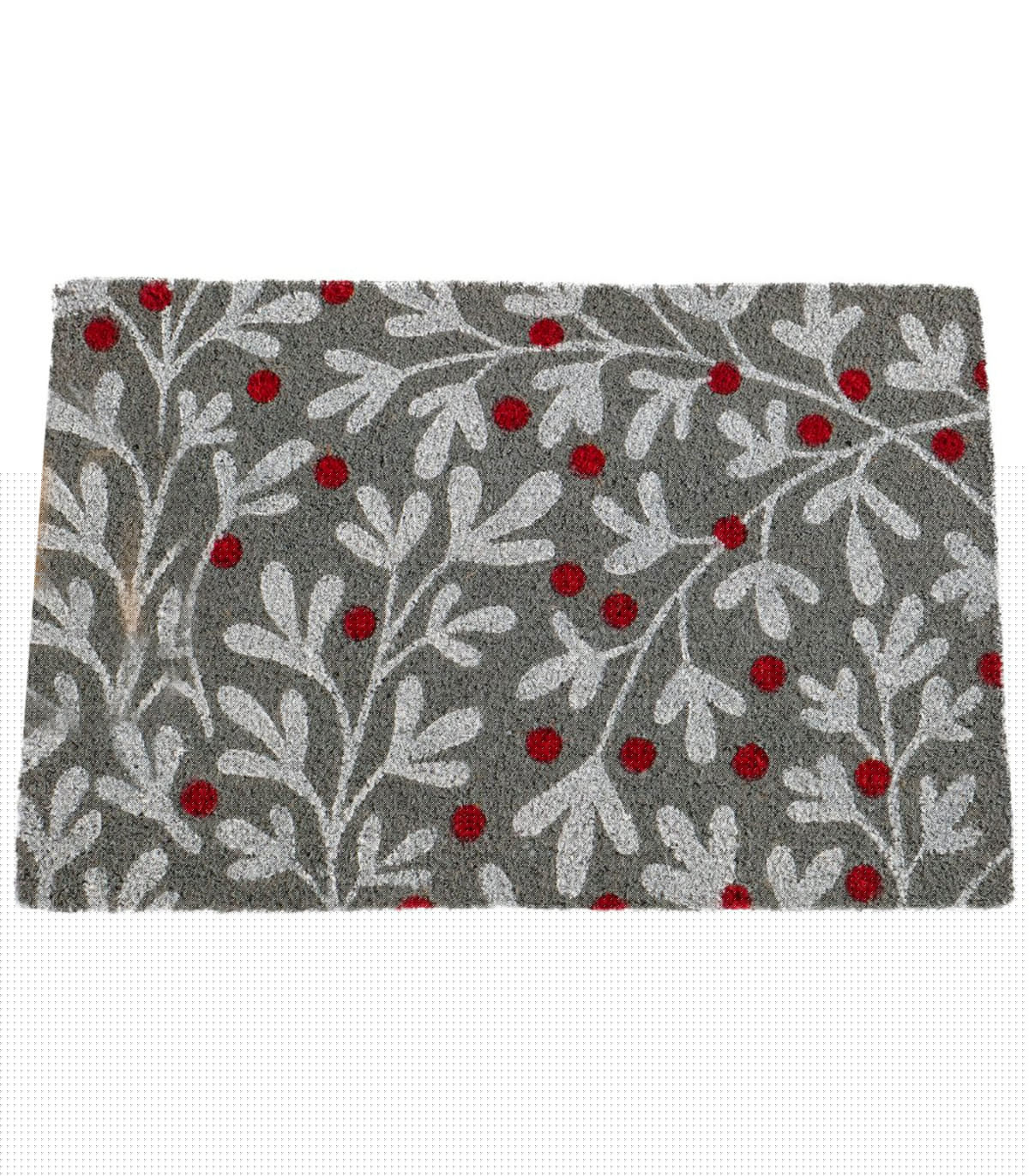 wadiga Paillasson coco fleuri gris blanc rouge 60x40x1.5cm